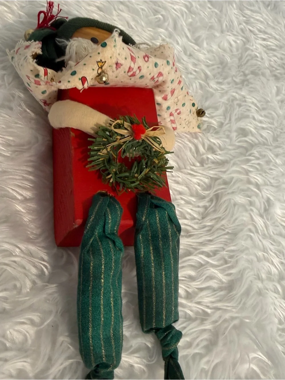 Rustic Christmas Santa Decoration Wood Block Base red & green